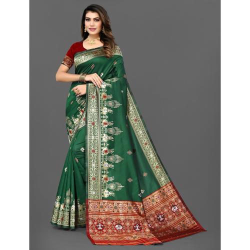 Grubstaker Green Colour Patola Silk Saree