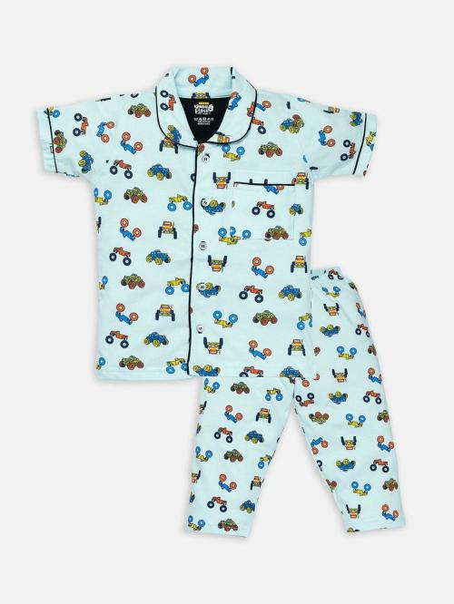 AMUL Kandyfloss Unisex Kids Blue Printed 100 Percent Cotton NightSuit (2-3Y)