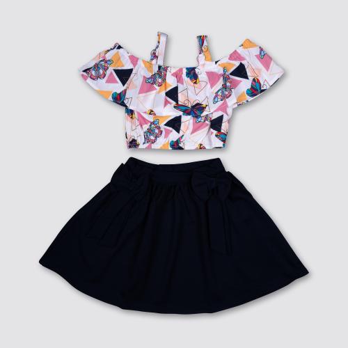 MYY Girls Geometric Printed Top With Skirt