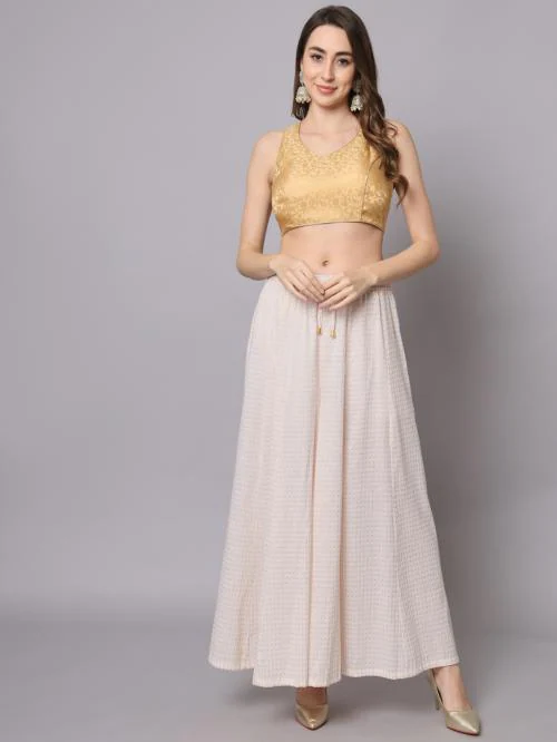 ND & R Women's Readymade, Halter Neck and Sleeveless Ladies Saree Blouse Choli. Color Golden