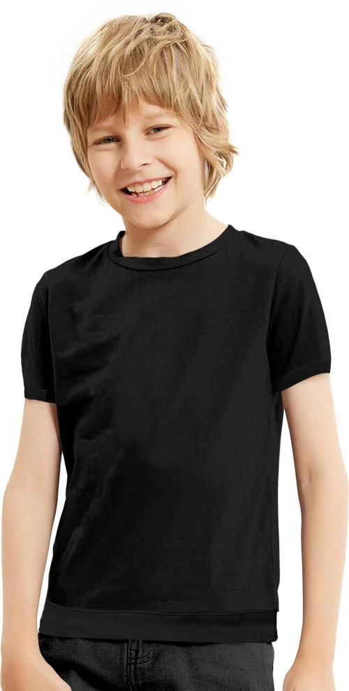 Coper Buck Boys Black Solid Cotton Blend T Shirt (11-12 Years)