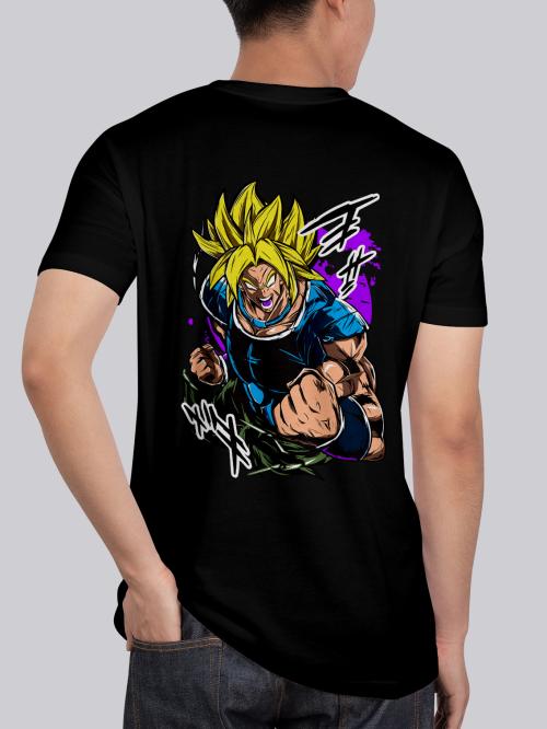BLISSINK Broly Dragon Ball Z Front And Back Printed Black Cotton Tshirt for Men