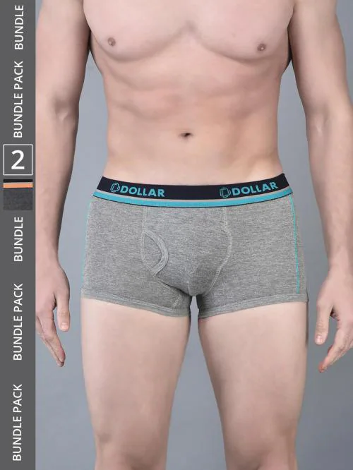 Dollar Bigboss Men's Assorted Pack of 2 Combed Cotton Solid Trunk With Illuminating Waistband Logo