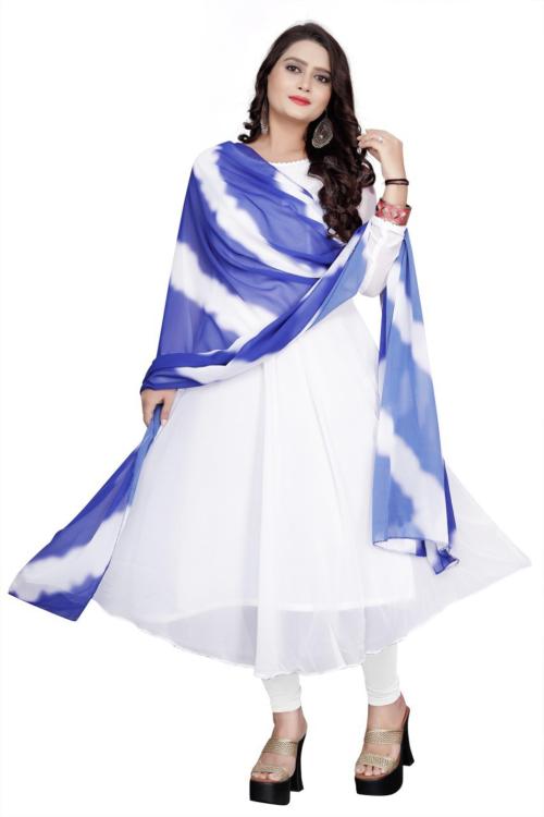 Rudra Fashion Mart Women White Solid Georgette Anarkali Kurta With Attached Dupatta (Xxl)