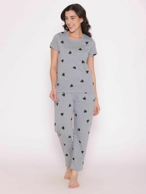 MESMERRO Womens Cotton Plush & Cozy Knit Printed Night Suit Set -L