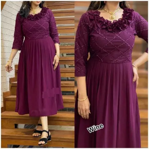 Bhanderi Fashion Women's Western Wear Embroiderd Work Dress