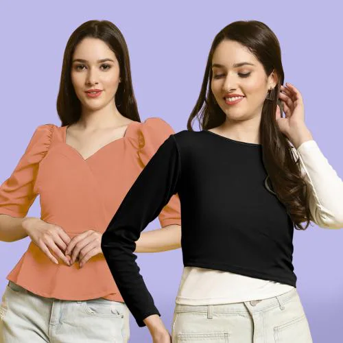 Fabflee Regular Casual Stylish Wear Top for Women's Pack Of 2