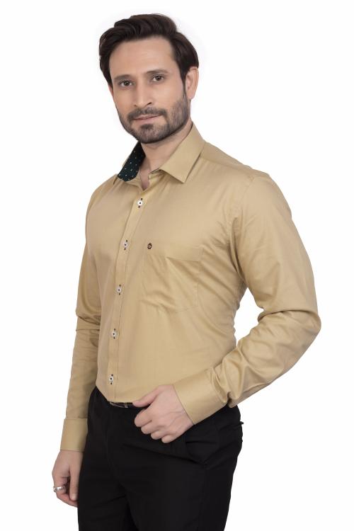 F1 MAN Men's Classic Collar Slim Fit Cotton Casual Solid Full Sleeve Shirt |Office wear |Casual Shirt For Men (Khakhee - 39)