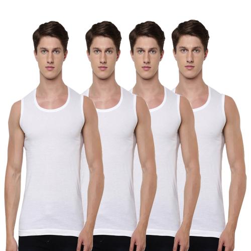 Ramraj Men White Solid Pure Cotton Sleeveless Innerwear Vests Pack Of 4