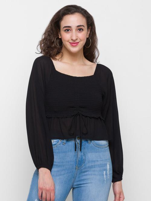 GLOBUS Women Black Solid Polyester Top