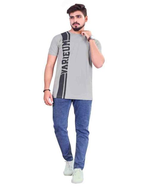 Apricorn Men's cotton lycra casual round neck printed half sleeve light grey color T-shirt