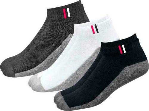 Jemox Unisex White, Black, Grey Self Design Cotton Ankle Length Socks - Free (Pack Of 3)