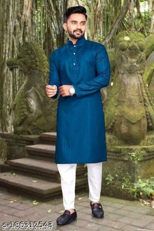 SONBAI Mens Boys Only Kurta with zari lining (BLUE) (XXXL)