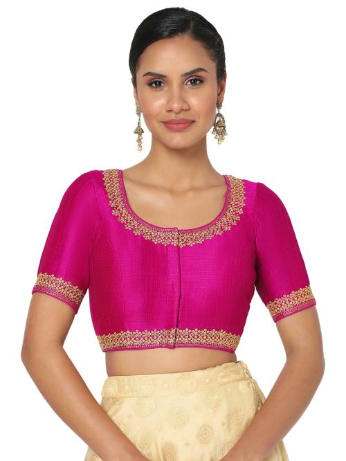 Salwar Studio Women's Magenta Silk Blend Embroidered Readymade Saree Blouse