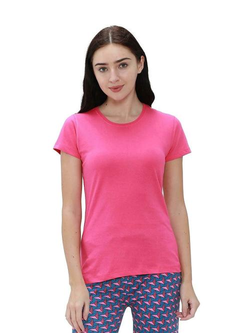 Alphabet Women Magentha Pink Cotton T-Shirts, M