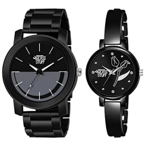 Swadesi Stuff Black Metal Analog Watch Men And Women For Men & Women (Pack of 2)