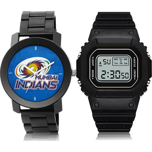NEUTRON Treading Technology Mumbai Indians Squad (Mi) Ipl Chain And Digital Kids Watch Black Colour Analog And Digital Metal And Plastic Belt 2 Watch Combo For Boys And Men - IPL15-DG28