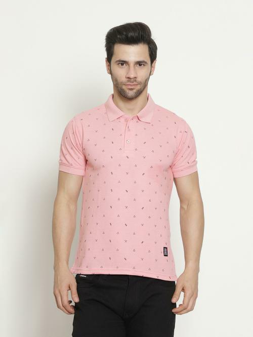 LE3 TON Men Pink Printed Pure Cotton Polo T-shirt (4XL) (Pack of 2)