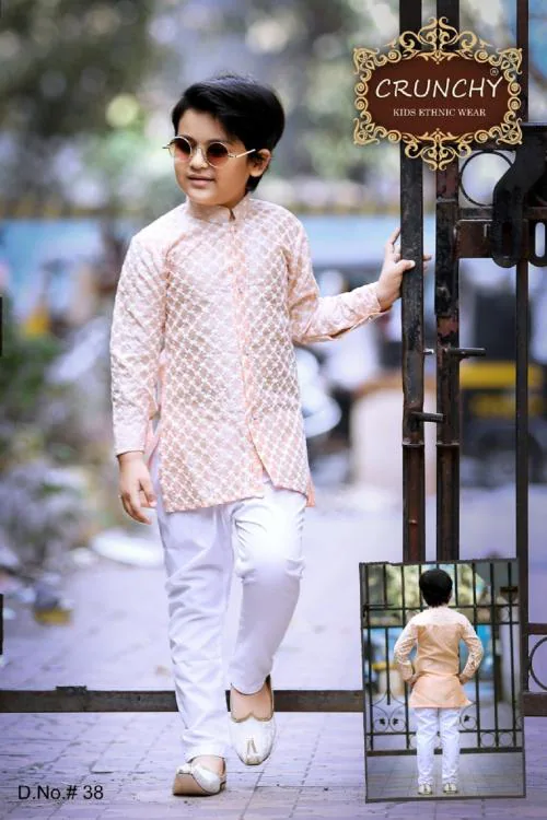 CRUNCHY NEXT GENERATION CHOICE KIDS Traditional Ethnic Wear | Silk | Chicken Design | Blend Sherwani KURTA PAJAMA