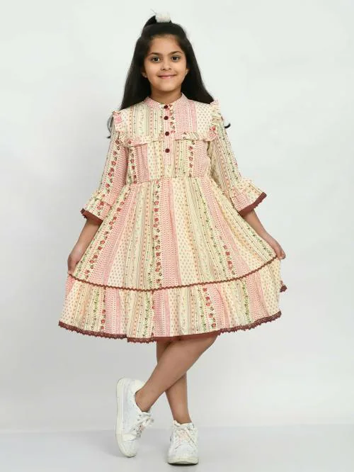 Bella Moda Girls Casual printed Dress 100% Cotton