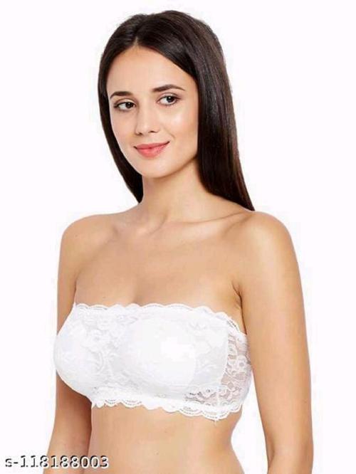 SHREE HANS FASHION Comfortable Free Size Lightly Padded Fashionable Bra for Everyday Wear Seamless Net Bra Lace Tube Bra , Pack Of 2 , White