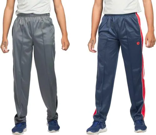 estro Men Blue, Grey Solid Polyester Track Pants