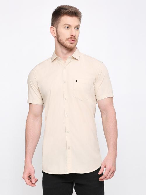 GRAND STITCH Plain Cotton Half Sleeve Shirt For Mens,(PP-H-4_Cream_XL_Cream)