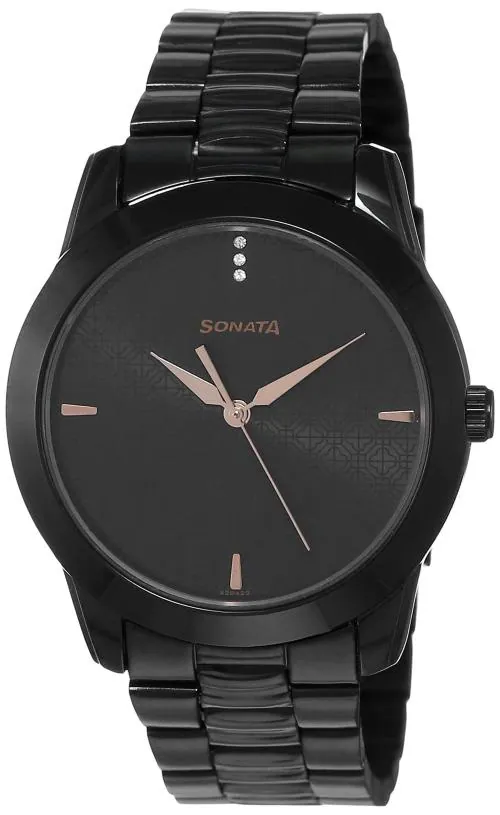 Sonata Analog Dial Black Band Black Formal Watch Nm7924Nm01 For Men