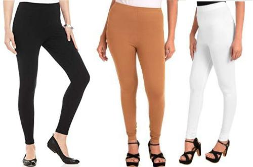 IKHLAS Women SkinWhite and Black Solid Lycra Blend (Pack of 3) Legging