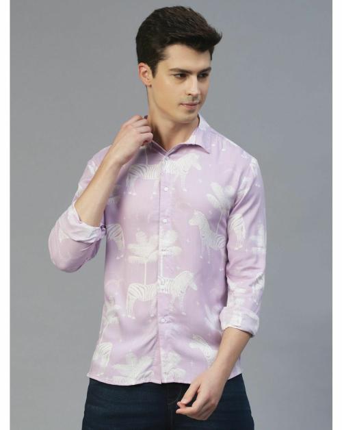 Rigo Men Purple Zebra Print Full Sleeves Shirt