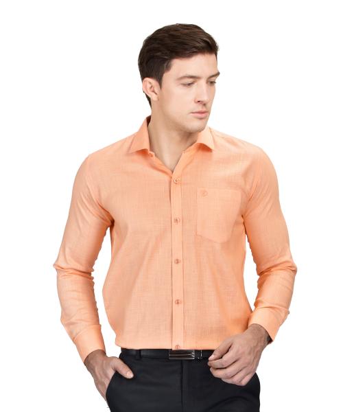 Genius Shirts 100% Cotton Solid Formal Full Sleeve Shirt for Men (44, Light Orange)