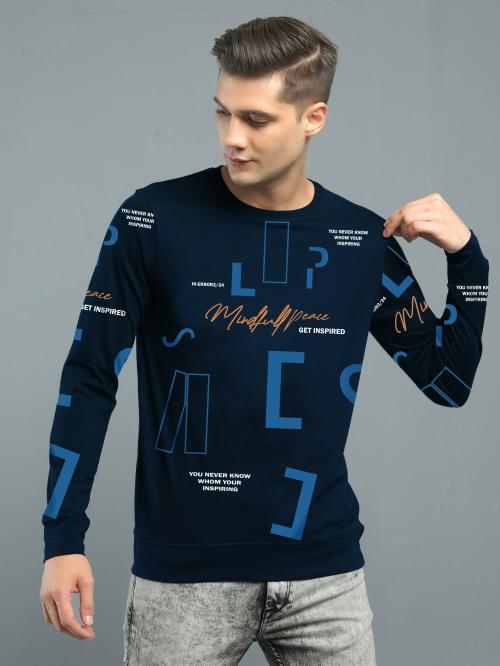 Jump Cuts Tshirt/Mens tshirt/tshirt for men/tshirt/Men's All Over Printed Round Neck FullSleeve Navy, Blue Cotton Tshirt