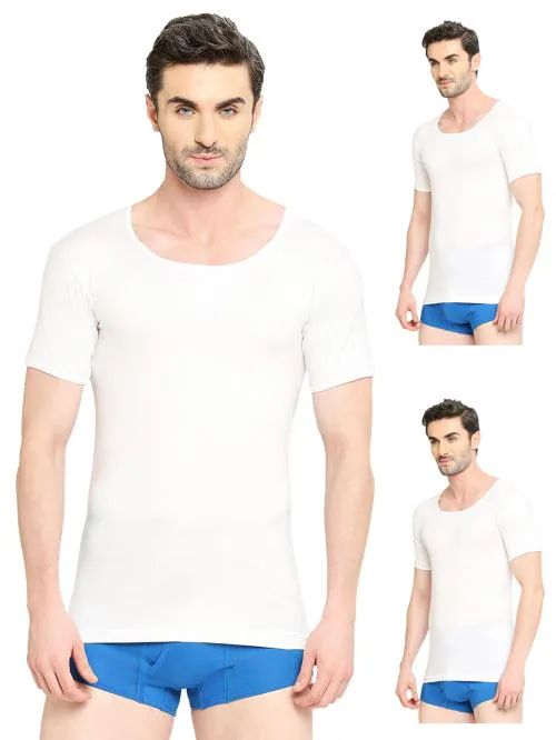 VIP Supreme Men's Round Neck Half Sleeve 100% Cotton White Vest | Moisture Absorbent Inner wear for Men - Pack of 3