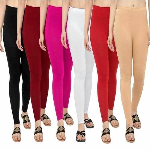 KHUSHTRAD Cotton Leggings for Women's COMBO Pack of 6
