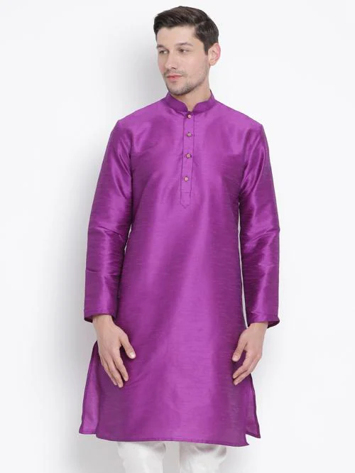 Vastramay Men's Purple Silk Blend Kurta