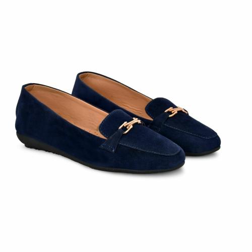 DLEATHERCRAFT Women’s Ballerinas Flats |Flat Sandals for Women and Girls | Stylish Synthetic Suede Leather Bellies for Girls |Lightweight Bellies For Women - Navy (LCF-1202)