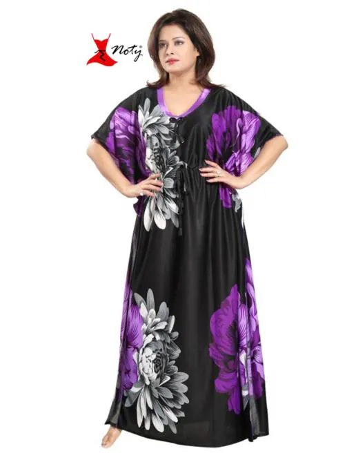 Noty Women's- Kaftan/Nighty/Maxi/Gown- Serena Fabric- Floral Print (Purple Black, 4XL)
