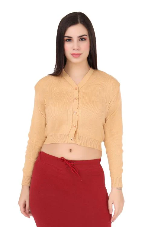 FEMULA V- Neck Women Full Sleeves Stitched Ready to Wear Woollen Blouse (Colour Light Biscuit Brown, Size 28 )