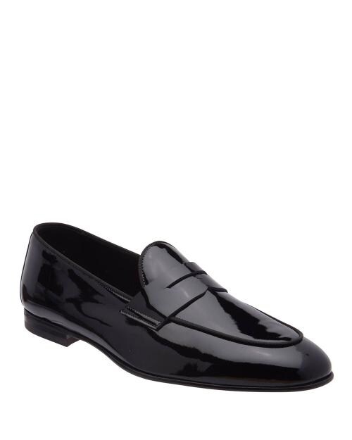 The Royale Peacock Black Patent Leather Penny Loafers for Men (Black)