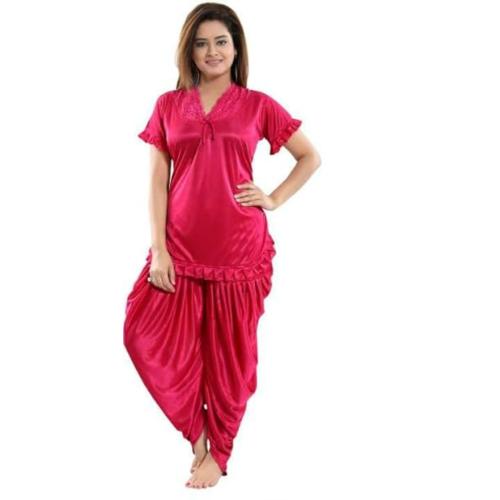 GREATON Patiyala Women's Satin Plain Solid Night Suit Set