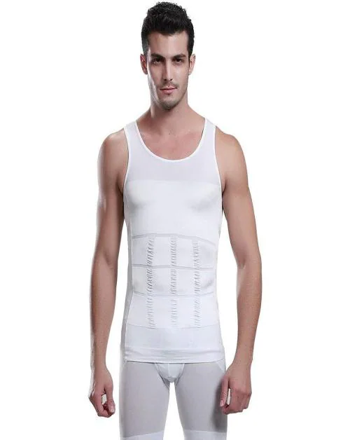 Ada Men’s Slimming Body Shaper Vest Shirt Abs Abdomen Slim Stretchable Tummy Tucker Vest Color - White (Size - Medium)