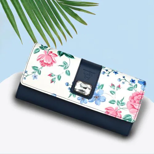 ALSU Women's Blue Hand Wallet Clutch flowers printed | phone pocket | 4 card slots (gdu-022blu)