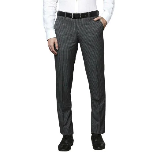 Raymond Men Grey Checkered Polyester Blend Flat-Front Pants