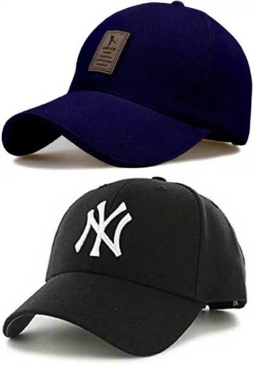 Arsha Lifestyle Unisex Black, Dark Blue Solid Cotton Pack Of 2 Cap (Free Size)