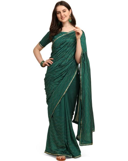 ADMIRALIA Women Dark Green Embellished Silk Blend Saree With Blouse Piece
