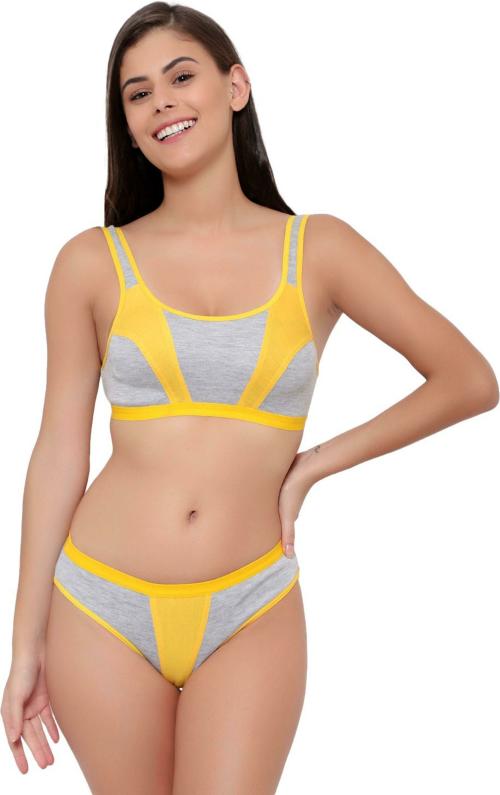 Tace Women Yellow Solid Cotton Blend Lingerie Set