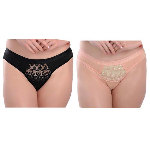 Pack of 2 Women Bikini Black, Peach Panty