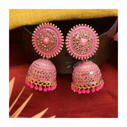 Antico Traditional Ethnic Pink Color Oxidized Jhumka Jhumki Earring for Women and Girls