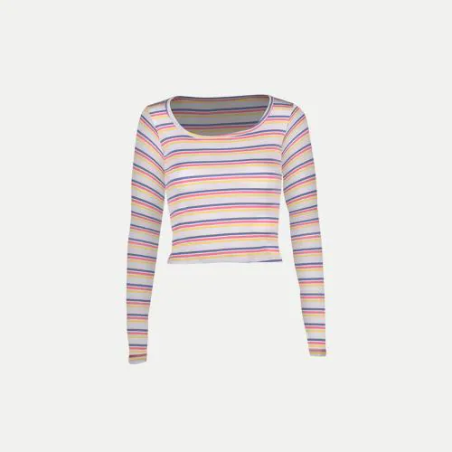 Buy Rad Prix Women Pink Striped cropped Full Sleeve T shirts Online at ...