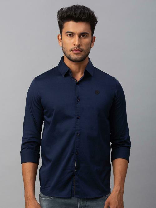 Spykar Blue Cotton Slim Fit Shirts For Men